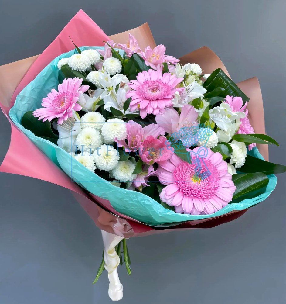 Букет цветов из: Герберы, Розы и Альстромерии